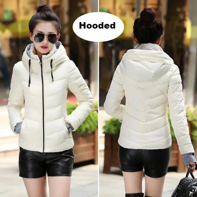 2018 hooded women winter jacket short cotton padded womens coat autumn casaco feminino inverno solid color parka stand collar