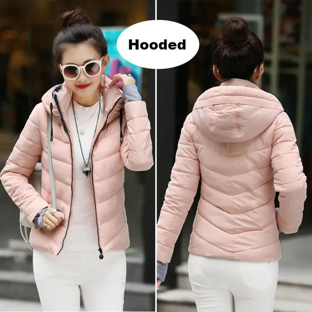 2018 hooded women winter jacket short cotton padded womens coat autumn casaco feminino inverno solid color parka stand collar