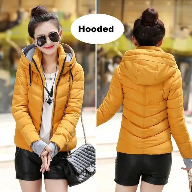 2018 hooded women winter jacket short cotton padded womens coat autumn casaco feminino inverno solid color parka stand collar