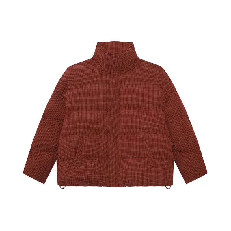 American Style Men's Cotton Coats Stand Collar Plaid Drawstring Casual Tops Thick Vintage Loose Male Padded Jackets 9C9340