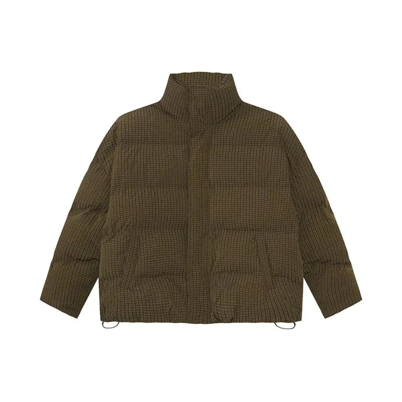 American Style Men's Cotton Coats Stand Collar Plaid Drawstring Casual Tops Thick Vintage Loose Male Padded Jackets 9C9340