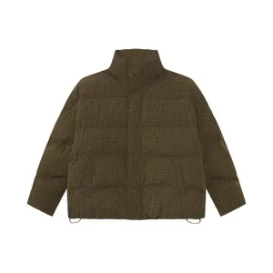 American Style Men's Cotton Coats Stand Collar Plaid Drawstring Casual Tops Thick Vintage Loose Male Padded Jackets 9C9340