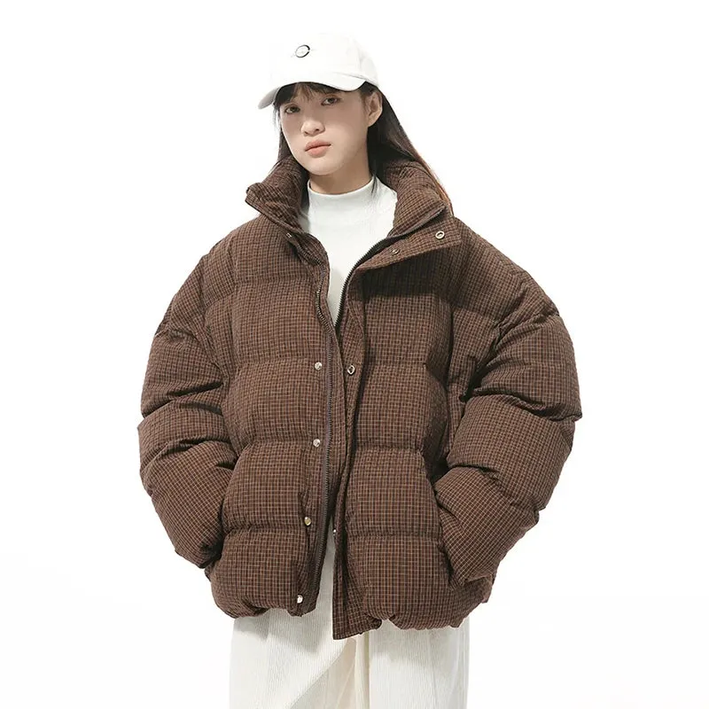 American Style Men's Cotton Coats Stand Collar Plaid Drawstring Casual Tops Thick Vintage Loose Male Padded Jackets 9C9340