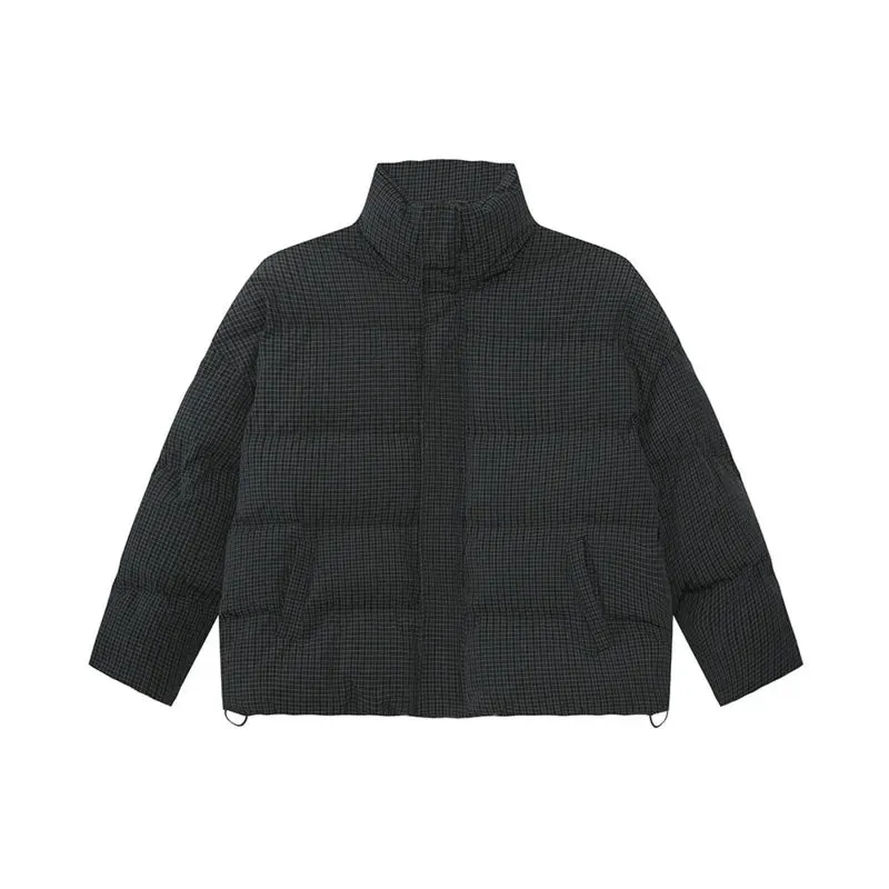 American Style Men's Cotton Coats Stand Collar Plaid Drawstring Casual Tops Thick Vintage Loose Male Padded Jackets 9C9340