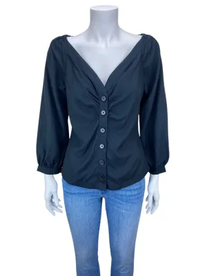 Anthropologie Maeve Women's Solange Ruched Blouse Black Multi Size M
