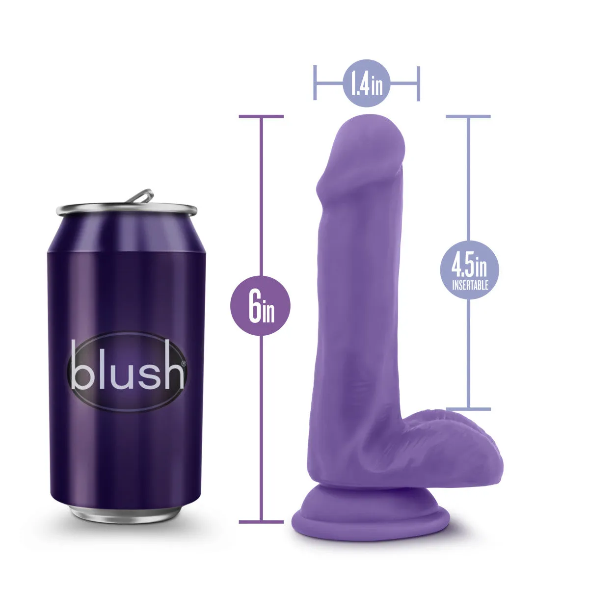 Au Naturel Bold By Blush® | Delight Realistic Purple 6.5-Inch Long Dildo With Balls & Suction Cup Base