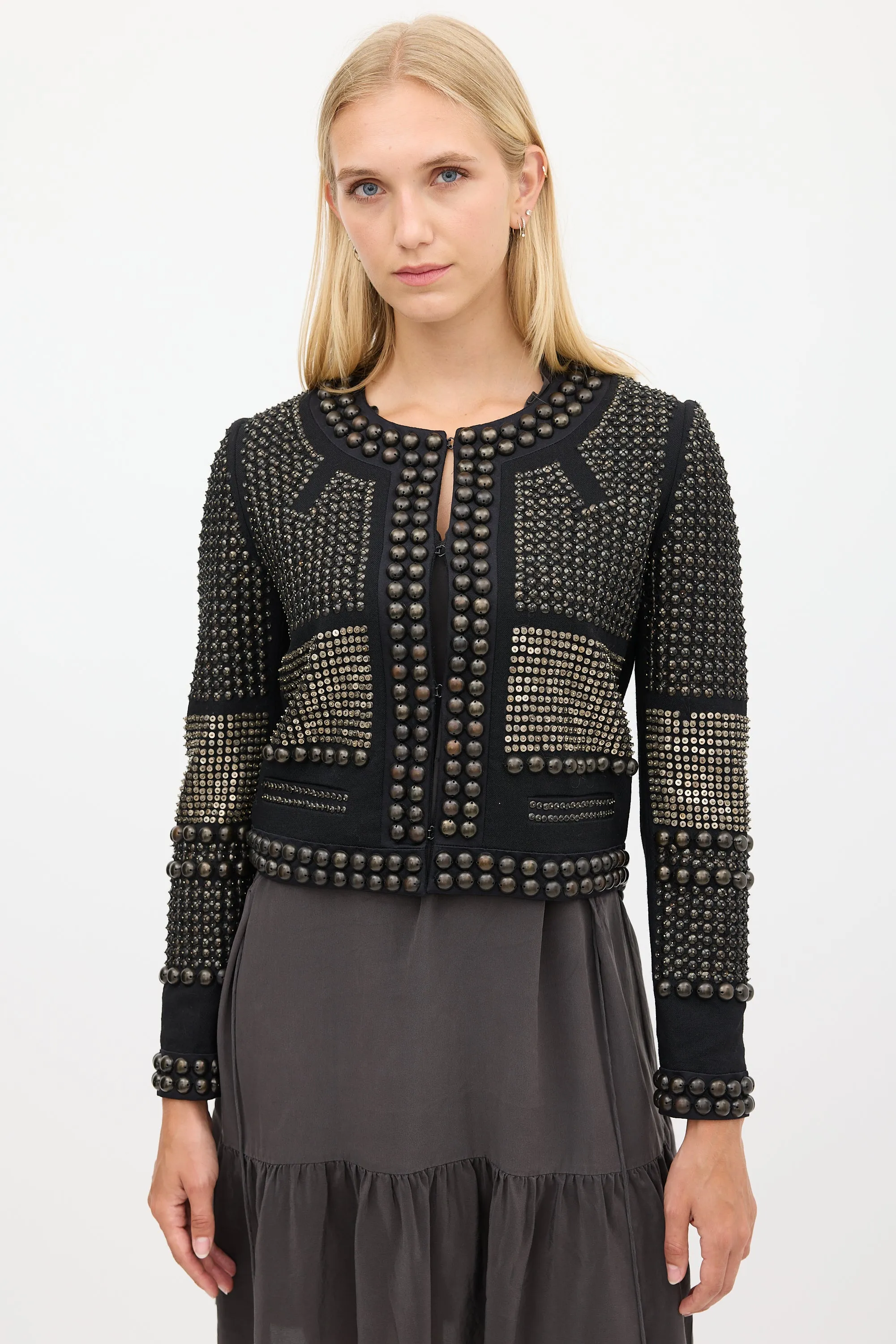 Black & Bronze Wool Studded Jacket