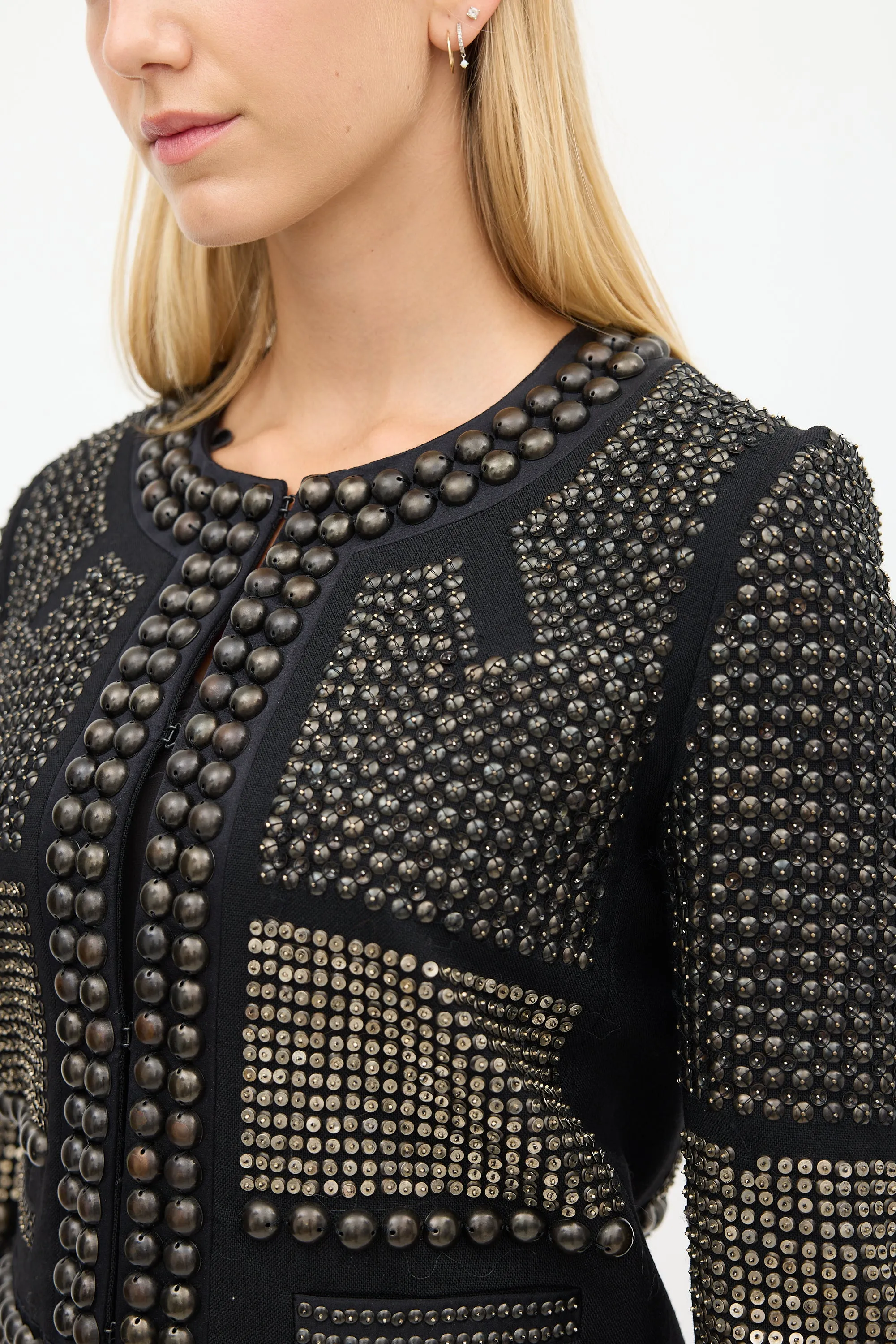 Black & Bronze Wool Studded Jacket