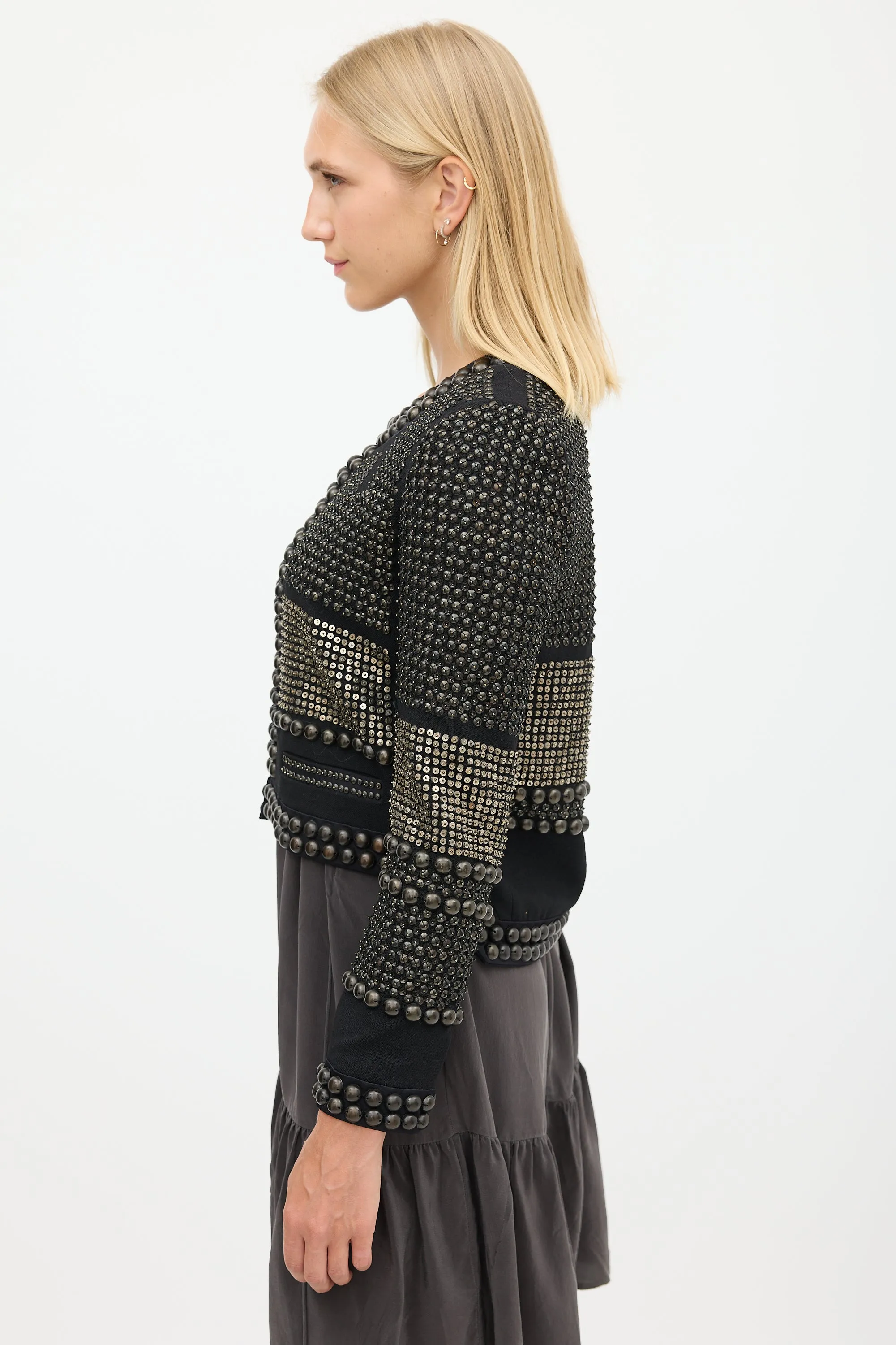 Black & Bronze Wool Studded Jacket