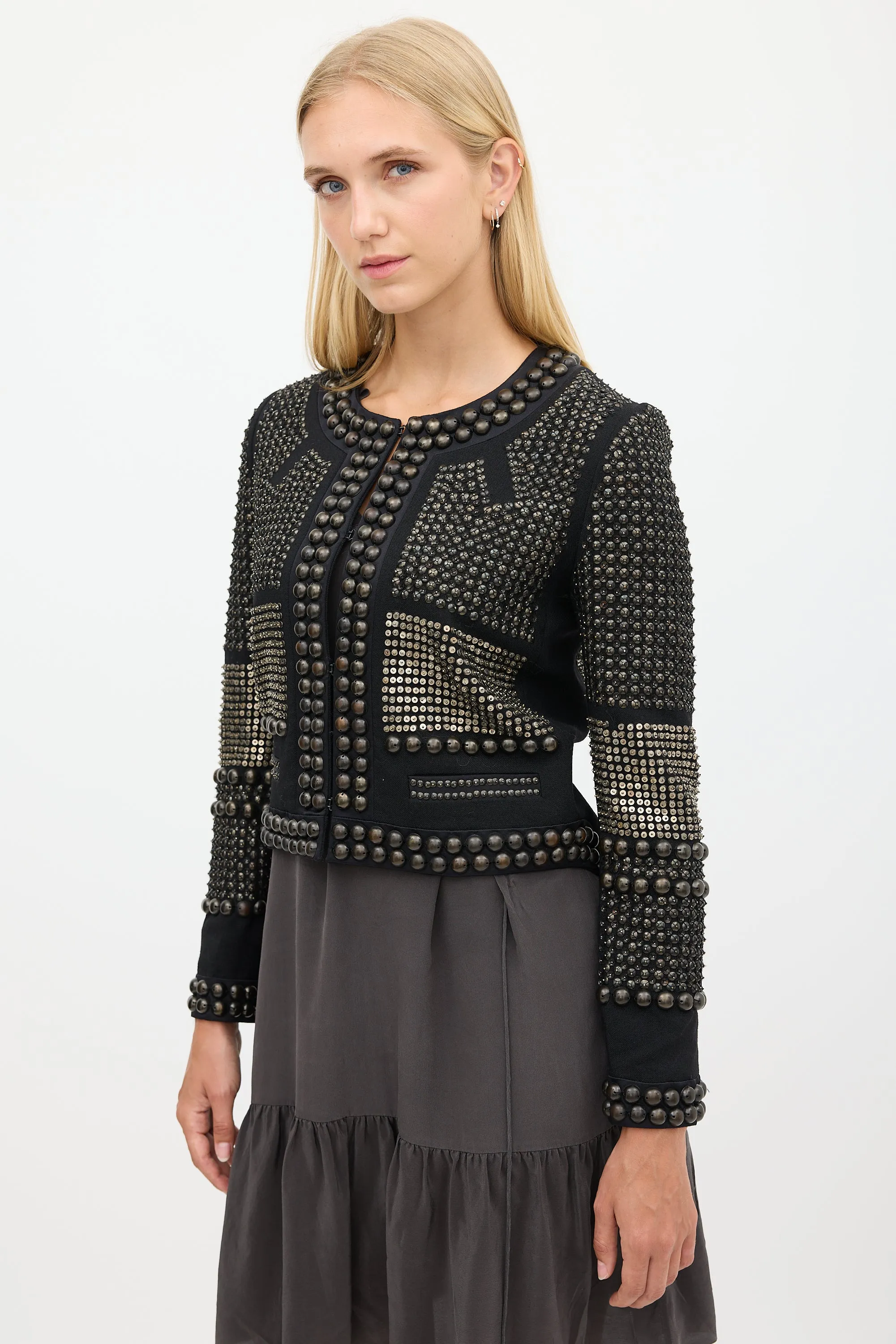 Black & Bronze Wool Studded Jacket