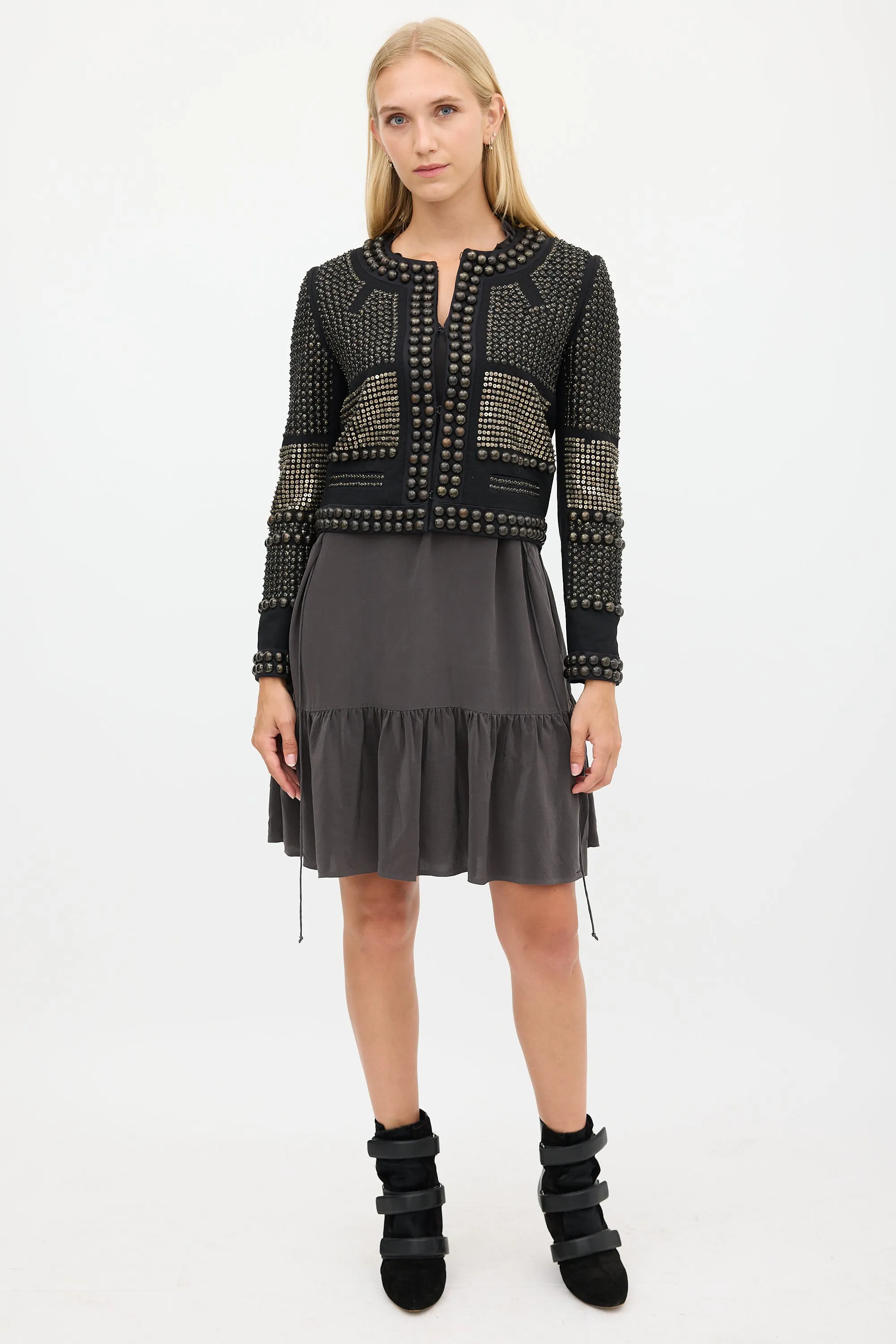 Black & Bronze Wool Studded Jacket