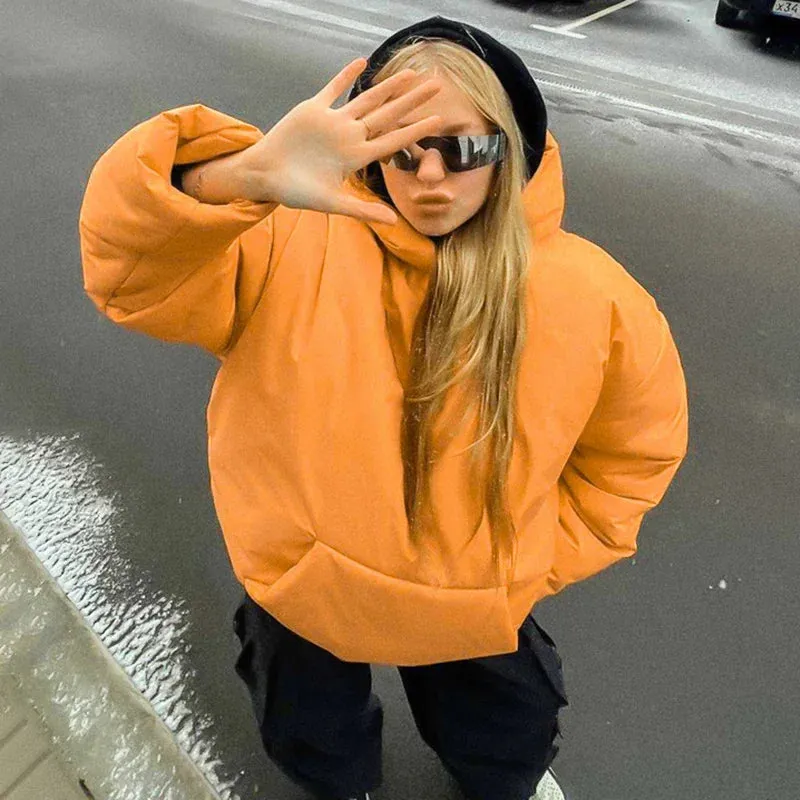 Black Friday Joskaa Casual Hooded Pullover Cotton-Padded Jacket For Women Autumn Winter Long Sleeve With Pocket Solid Loose Female Short Coat