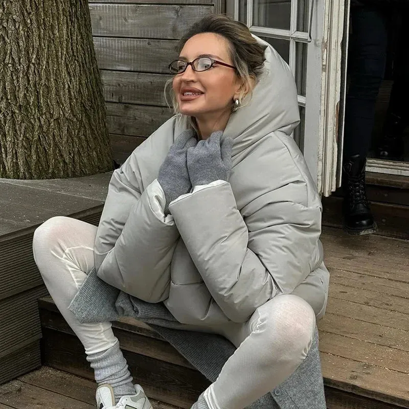 Black Friday Joskaa Casual Hooded Pullover Cotton-Padded Jacket For Women Autumn Winter Long Sleeve With Pocket Solid Loose Female Short Coat