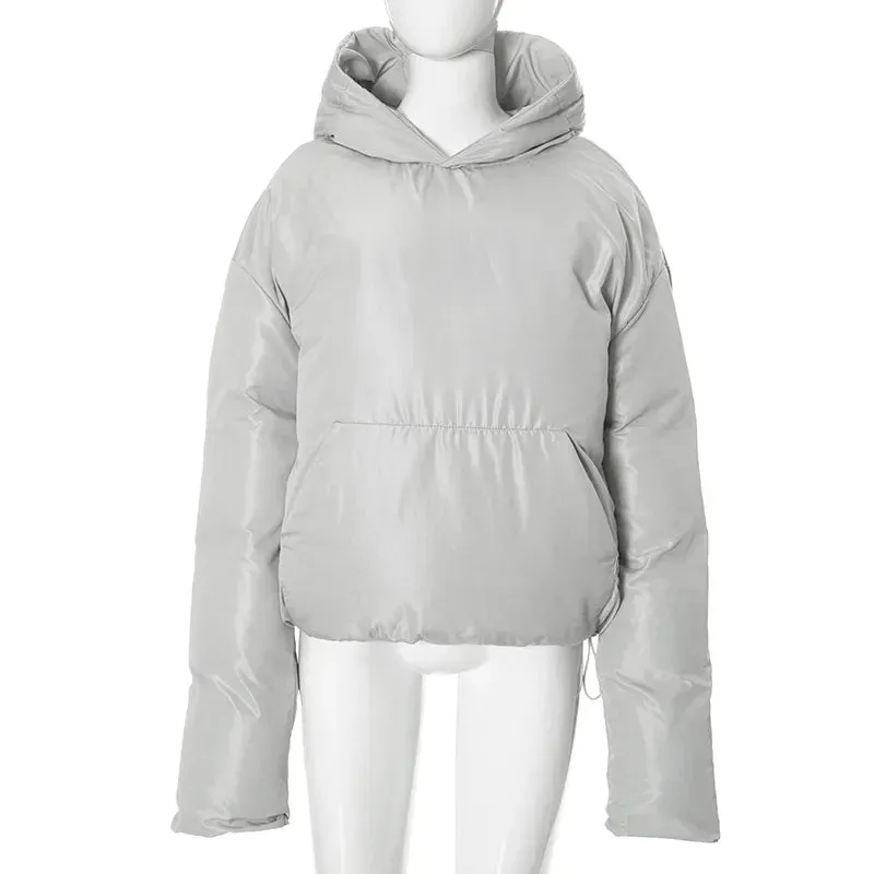 Black Friday Sonicelife Casual Hooded Pullover Cotton-Padded Jacket For Women Autumn Winter Long Sleeve With Pocket Solid Loose Female Short Coat
