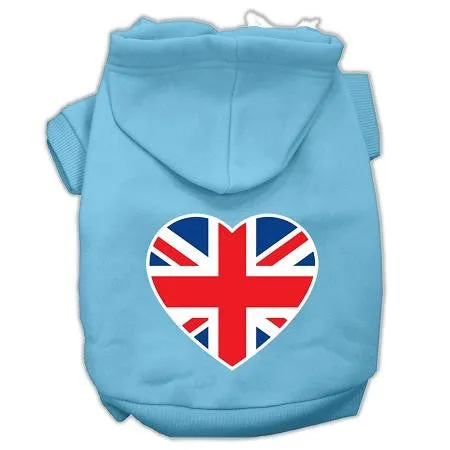 British Flag Heart Screen Print Pet Hoodies Baby Blue Size Xs (8)
