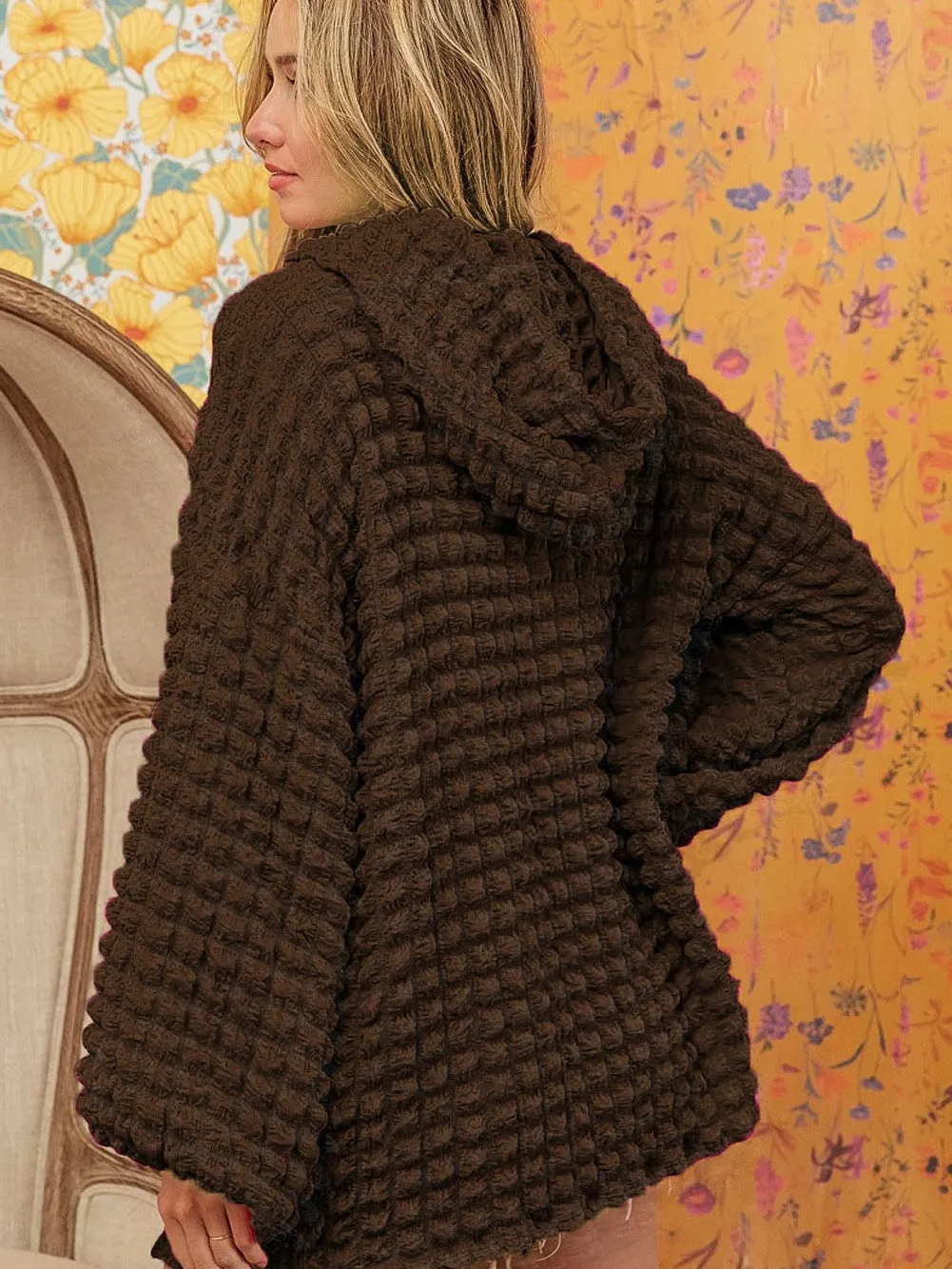 Bubble Textured Dark Brown Hoodie with Southern Belle Style