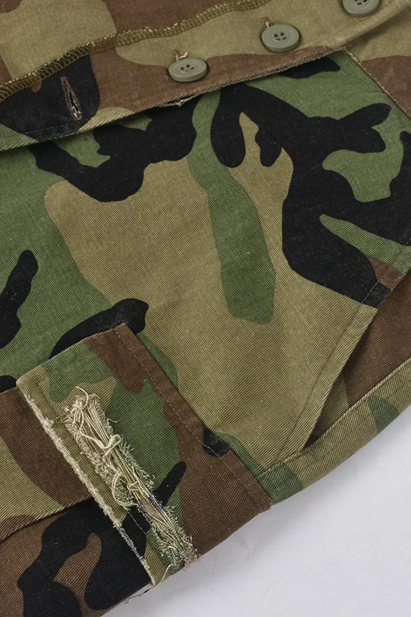 Cargo Pocket Split Hem Camo Maxi Skirt