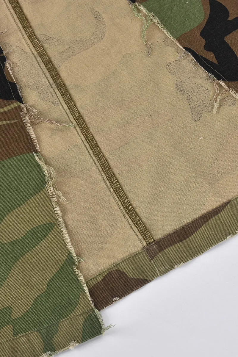 Cargo Pocket Split Hem Camo Maxi Skirt