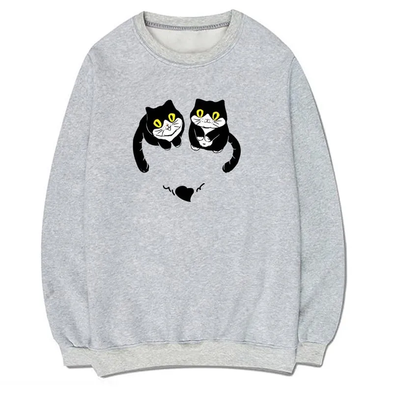 CORIRESHA Unisex Cute Cat Sweatshirts Crewneck Long Sleeves Casual Hearts Pullovers