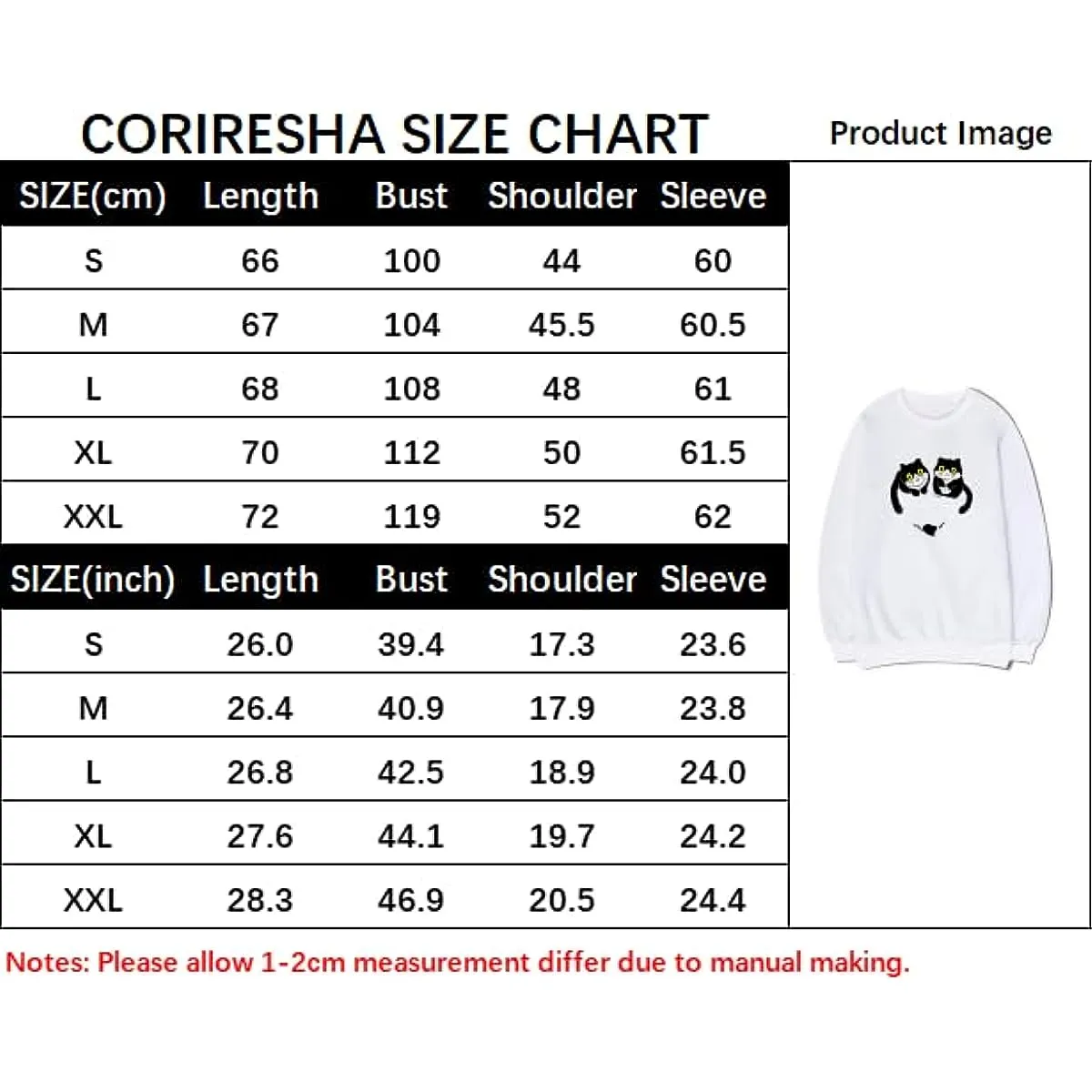 CORIRESHA Unisex Cute Cat Sweatshirts Crewneck Long Sleeves Casual Hearts Pullovers