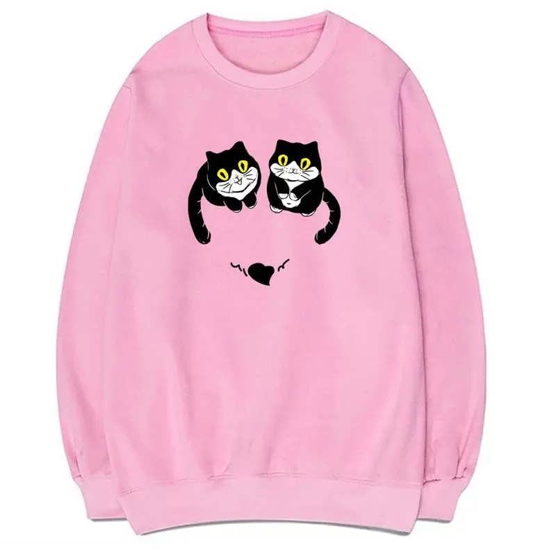 CORIRESHA Unisex Cute Cat Sweatshirts Crewneck Long Sleeves Casual Hearts Pullovers