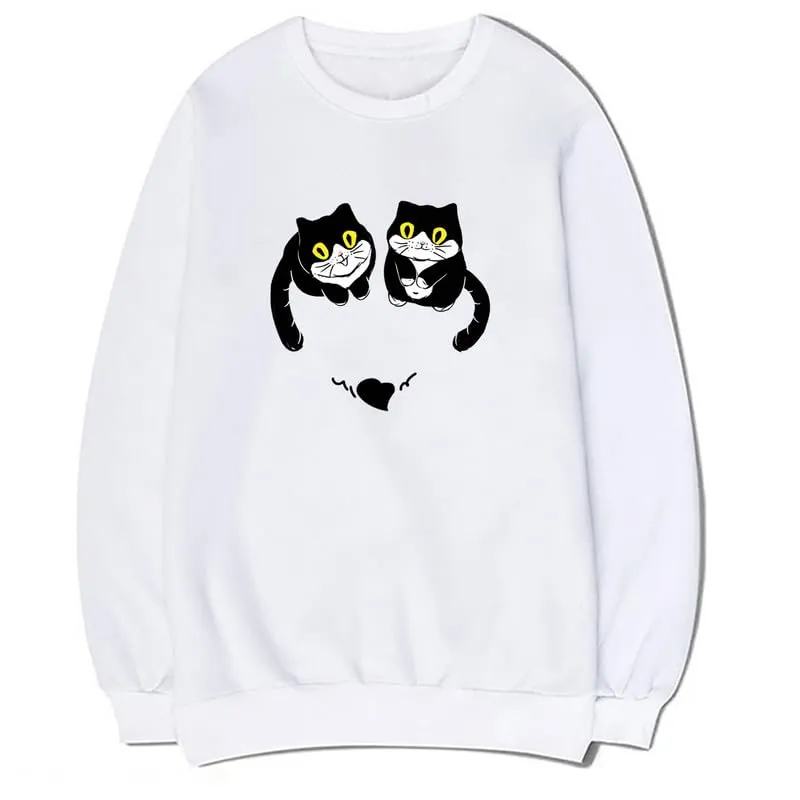 CORIRESHA Unisex Cute Cat Sweatshirts Crewneck Long Sleeves Casual Hearts Pullovers