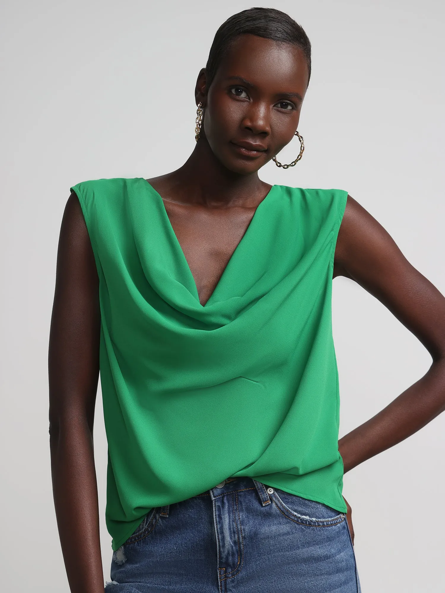 Cowl-Neck Flutter-Sleeve Blouse