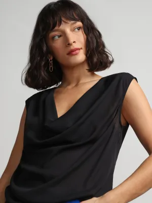 Cowl-Neck Flutter-Sleeve Blouse