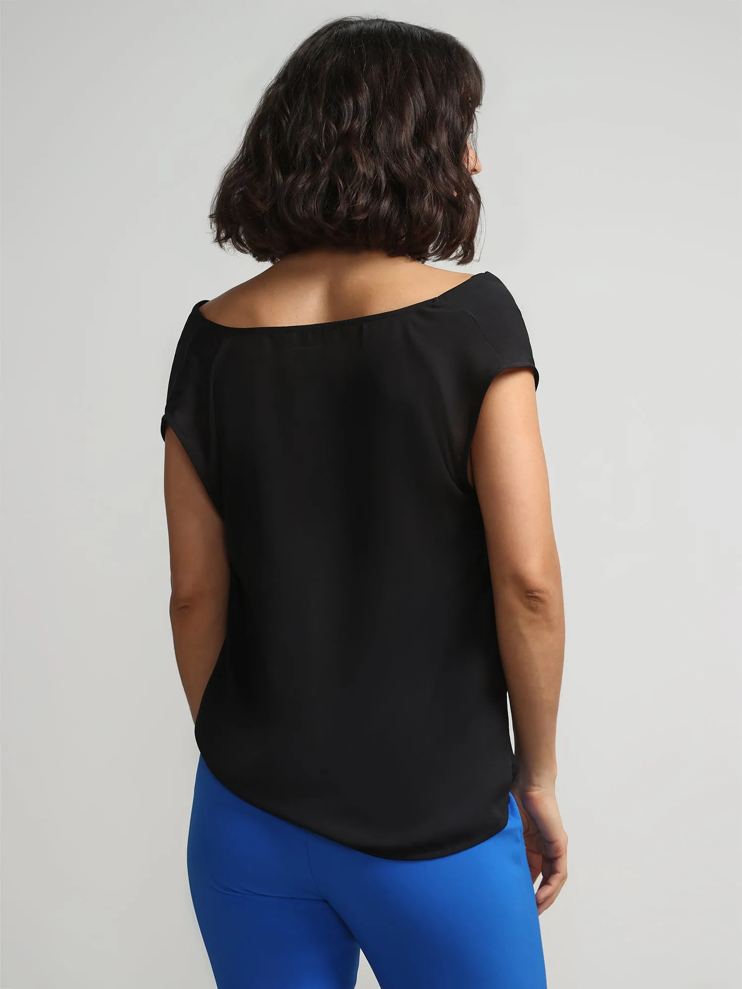 Cowl-Neck Flutter-Sleeve Blouse