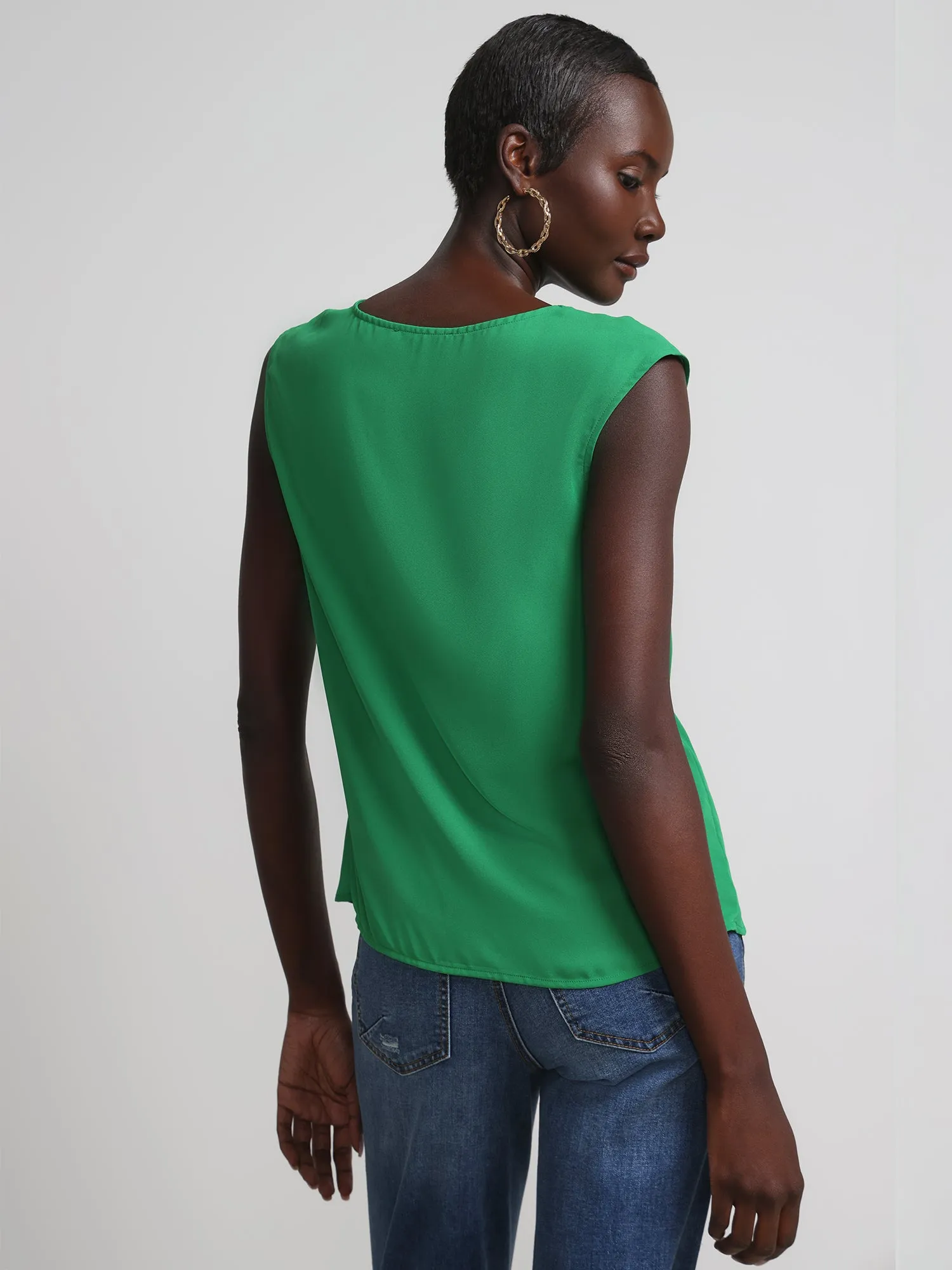 Cowl-Neck Flutter-Sleeve Blouse