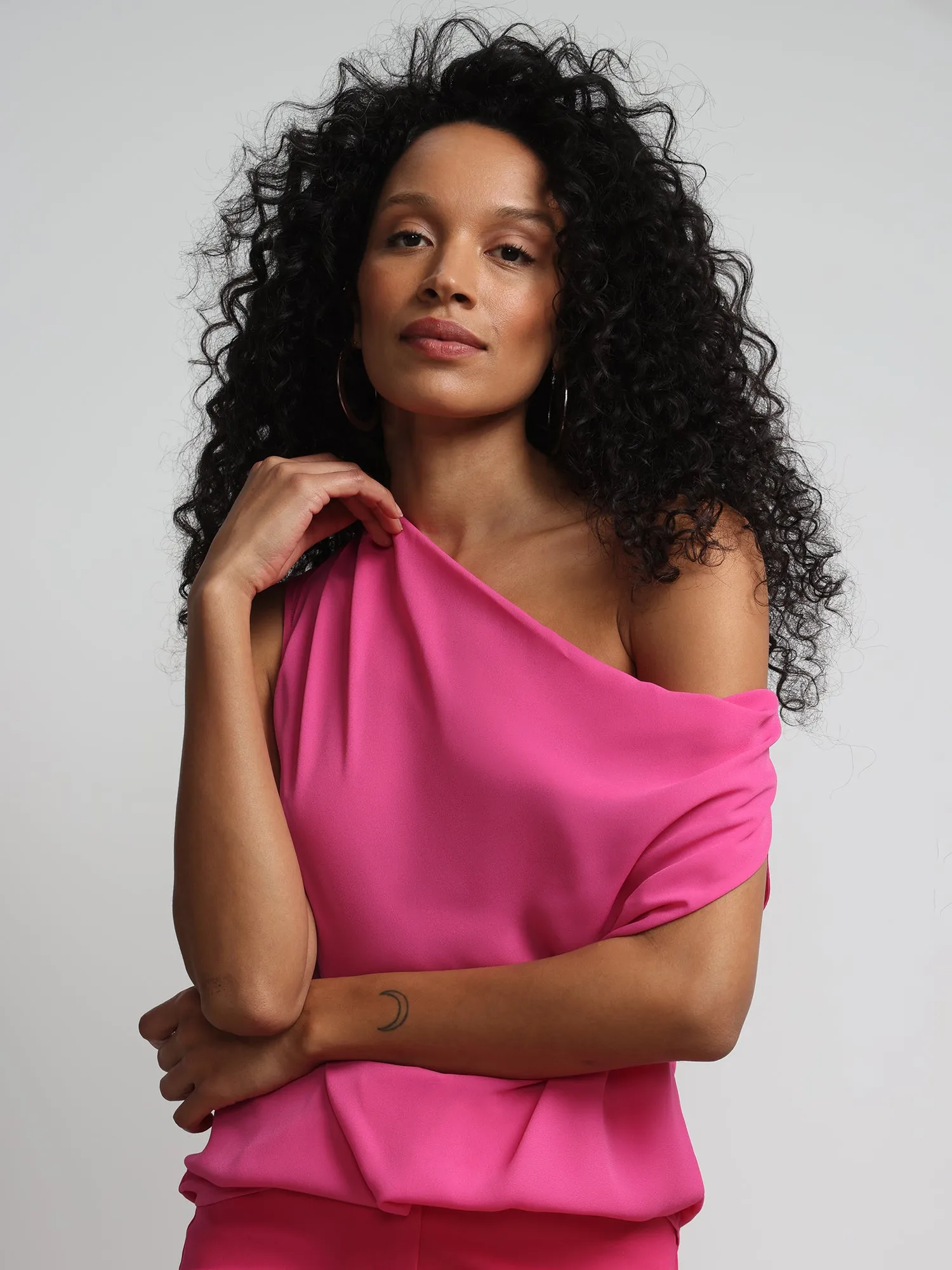Cowl-Neck Flutter-Sleeve Blouse