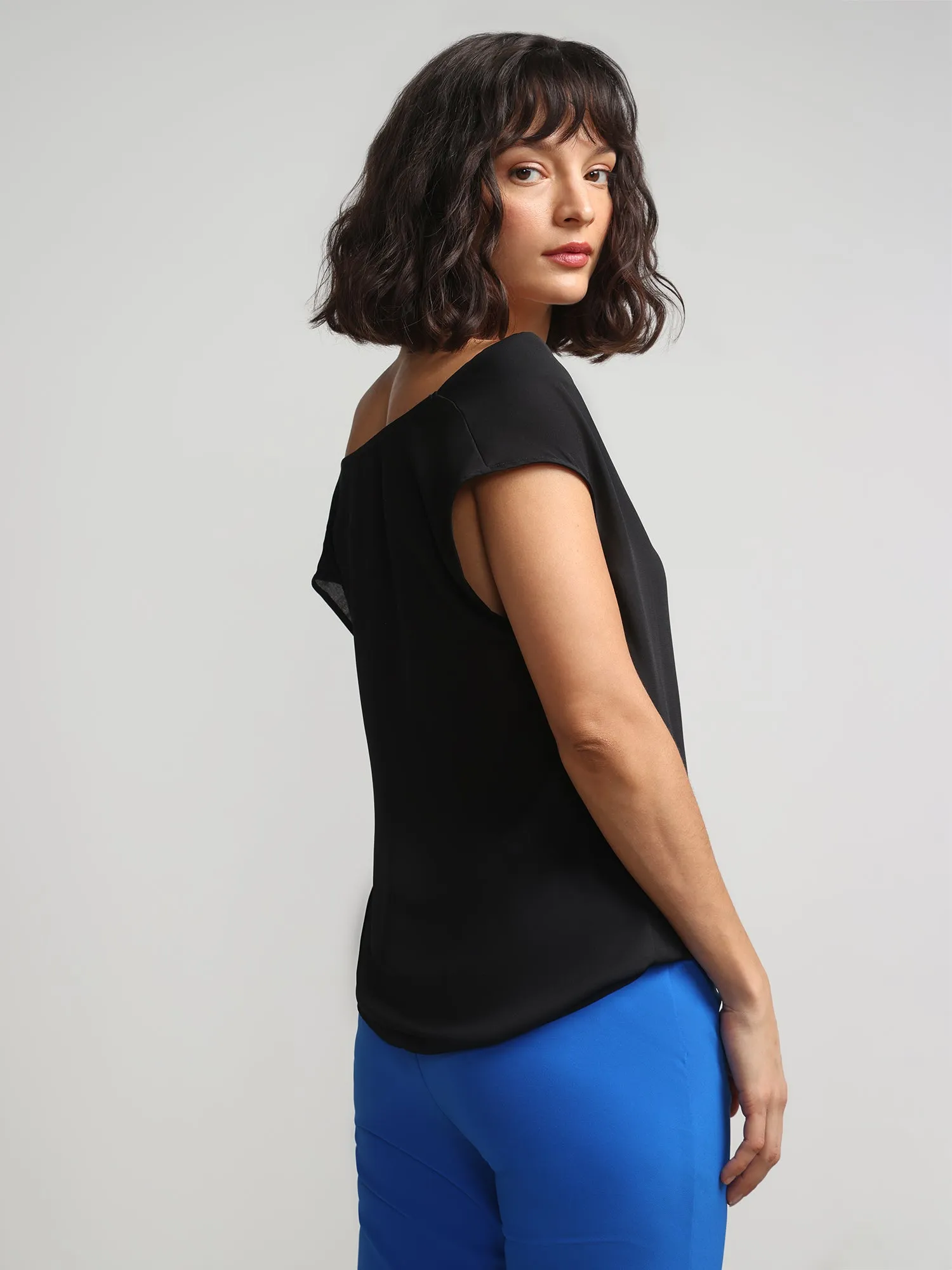 Cowl-Neck Flutter-Sleeve Blouse