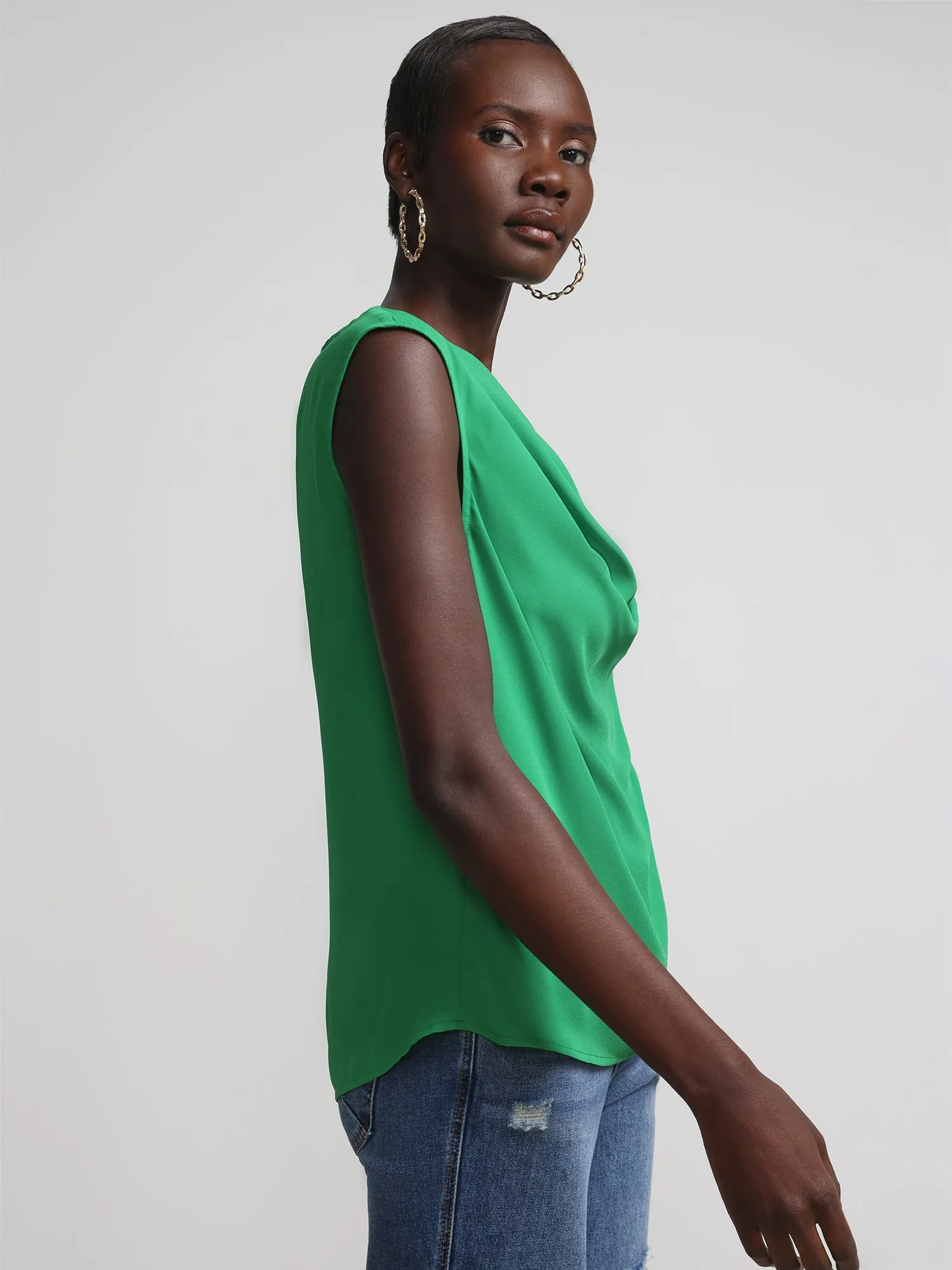 Cowl-Neck Flutter-Sleeve Blouse