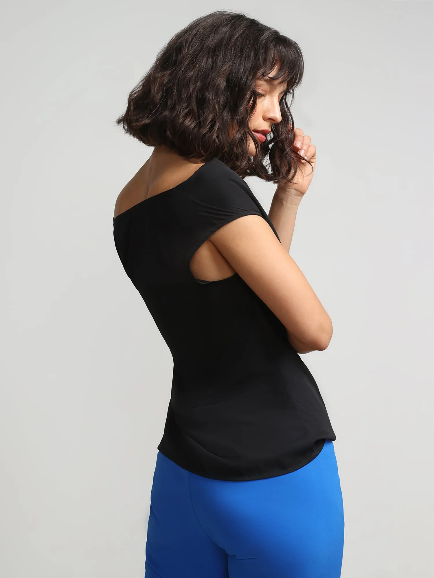 Cowl-Neck Flutter-Sleeve Blouse