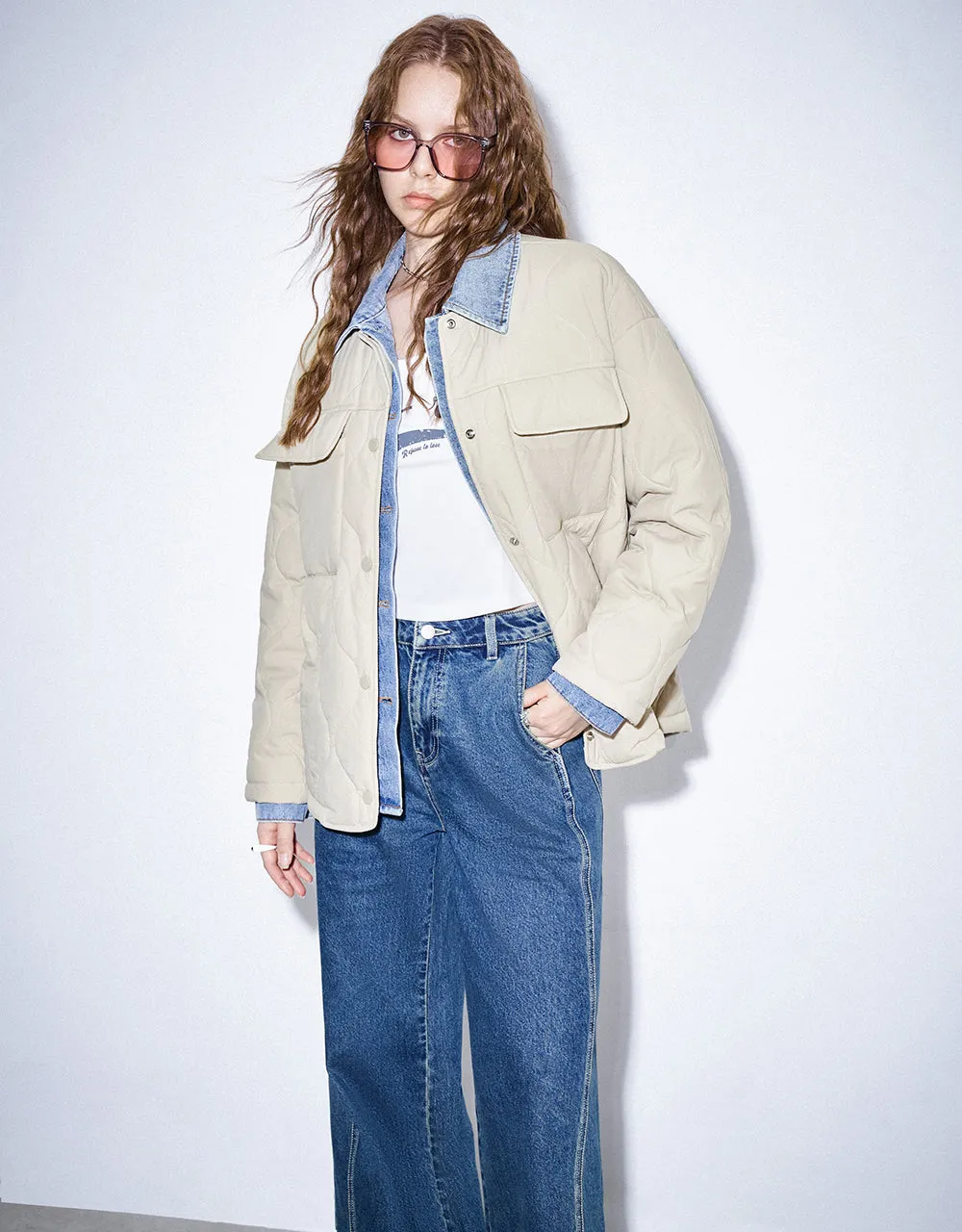 Drop Shoulder Sleeve Padded Coat