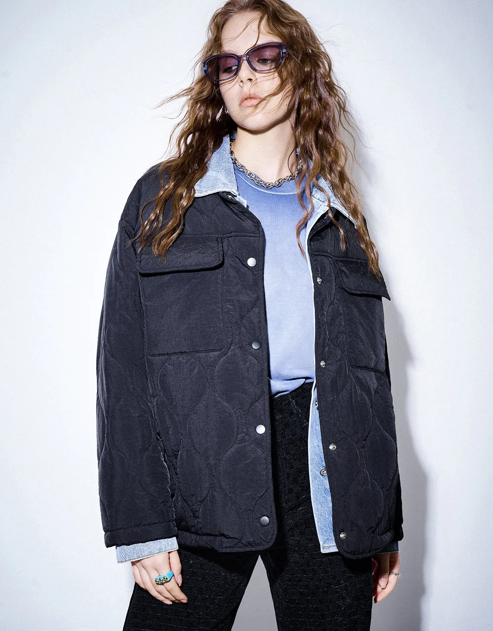 Drop Shoulder Sleeve Padded Coat