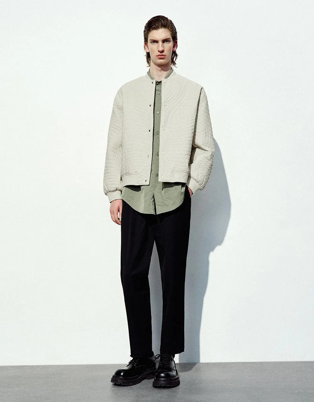 Embossed Crew Neck Padded Coat