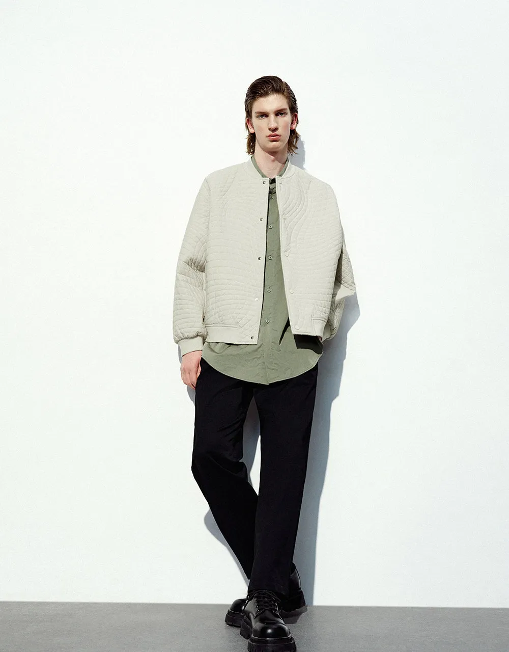 Embossed Crew Neck Padded Coat