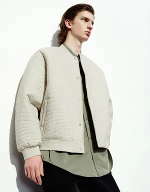 Embossed Crew Neck Padded Coat