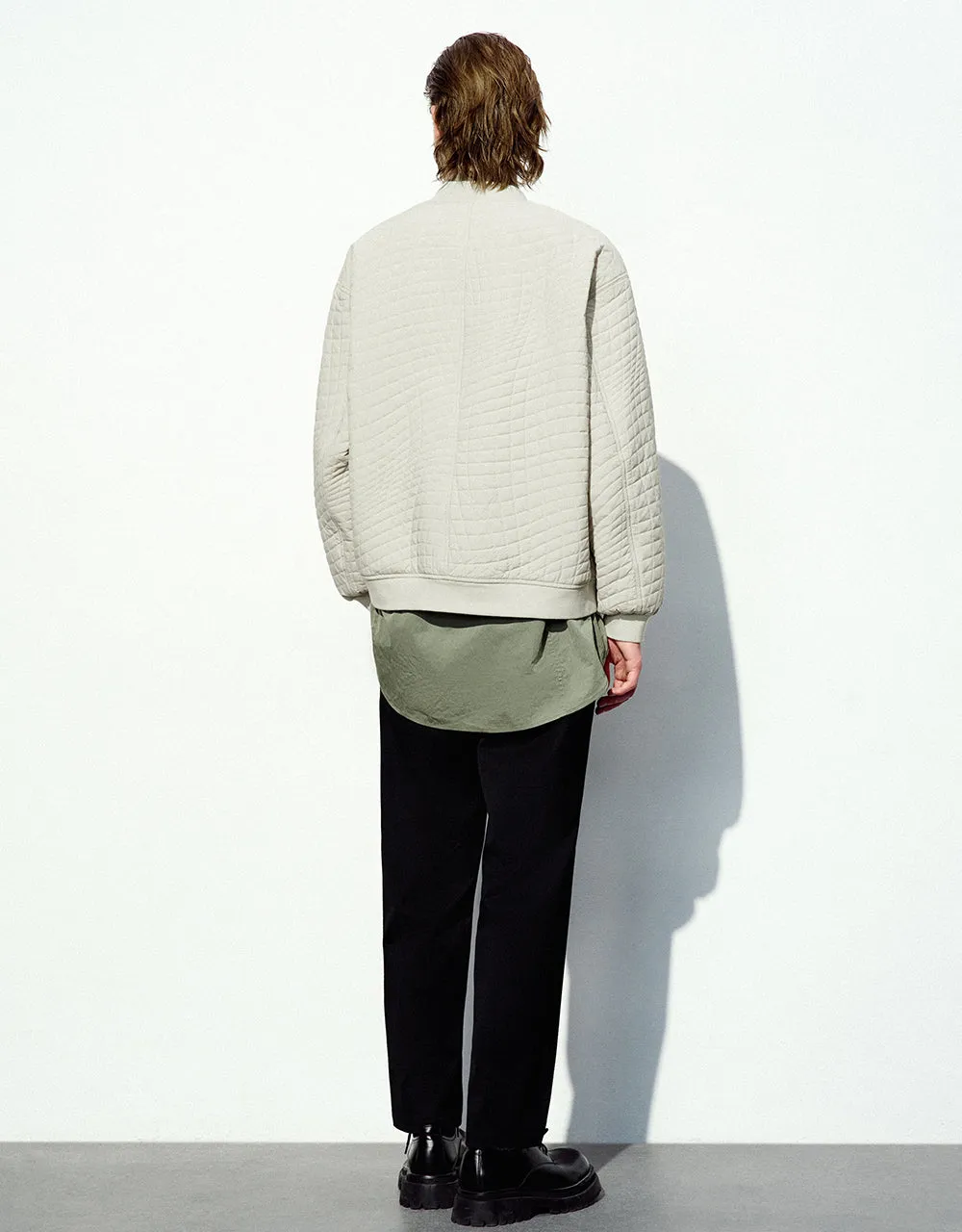 Embossed Crew Neck Padded Coat