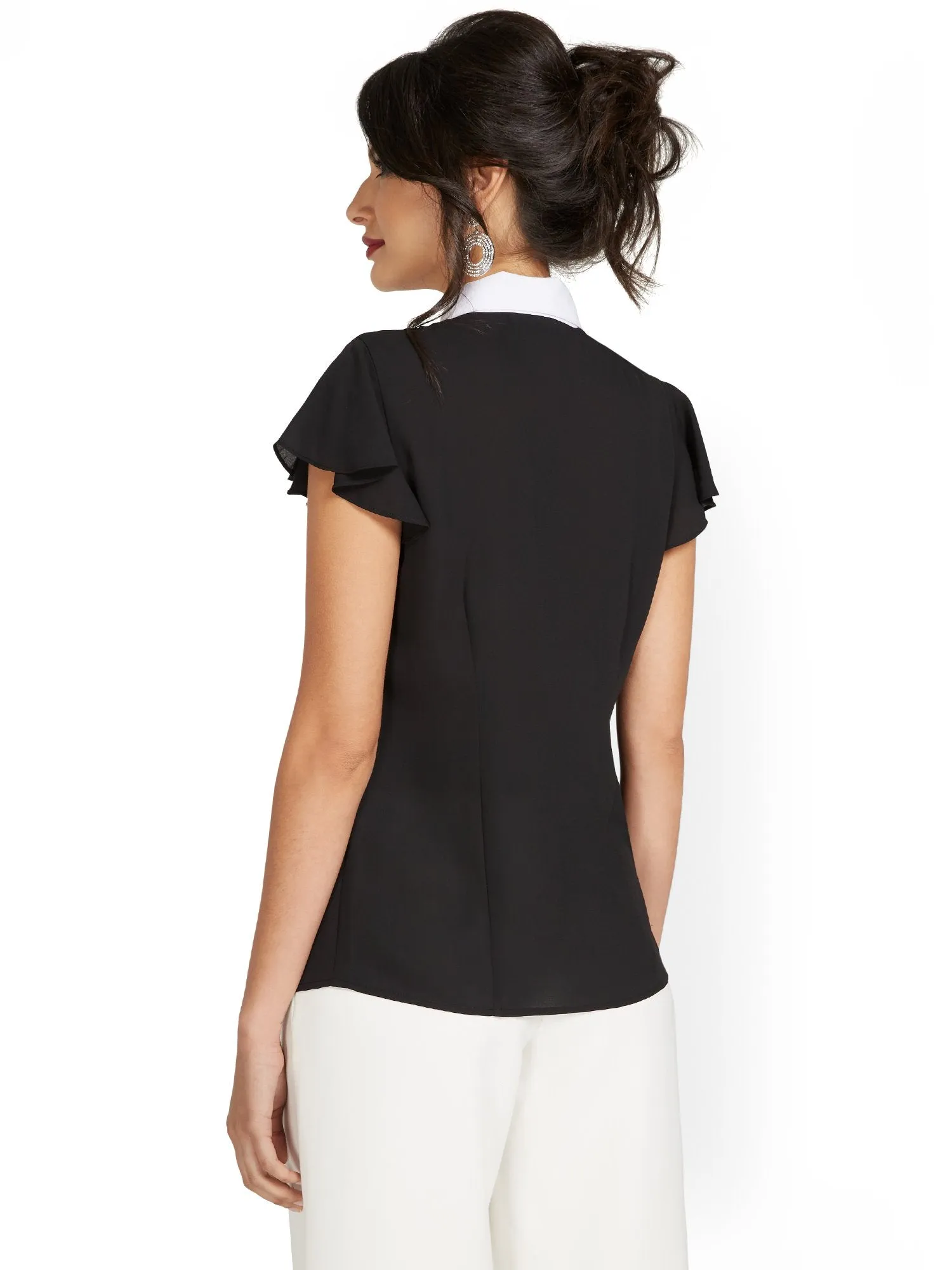 Flutter-Sleeve Bow-Neck Blouse
