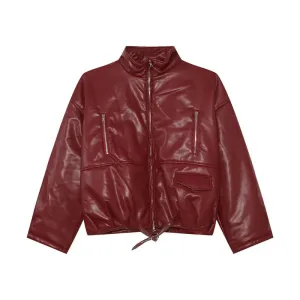 High Street Men's Padded Coats PU Leather Belt Stand Collar Zipper Patchwork Solid Color Casual Thick Male Jackets 9C8738