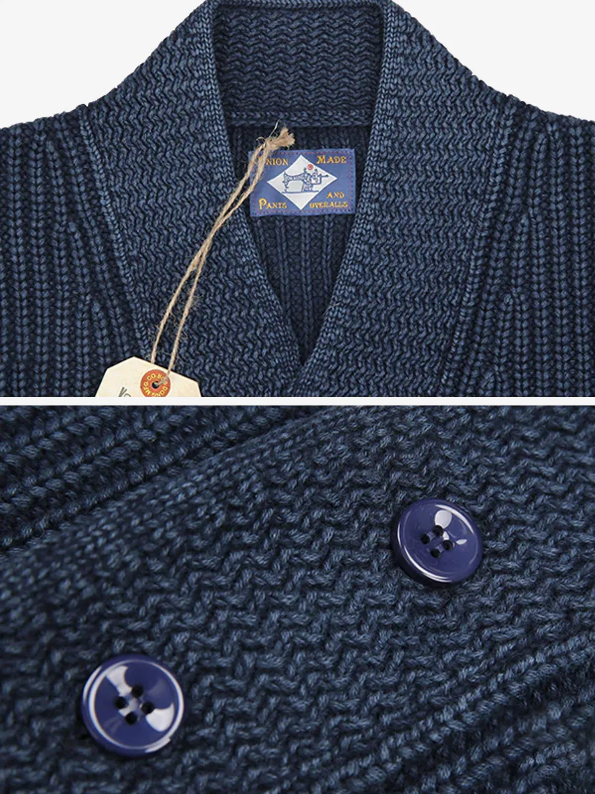 Indigo-Dyed V-Neck Cotton Knitted Cardigan