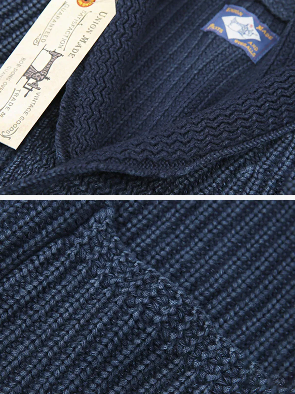 Indigo-Dyed V-Neck Cotton Knitted Cardigan