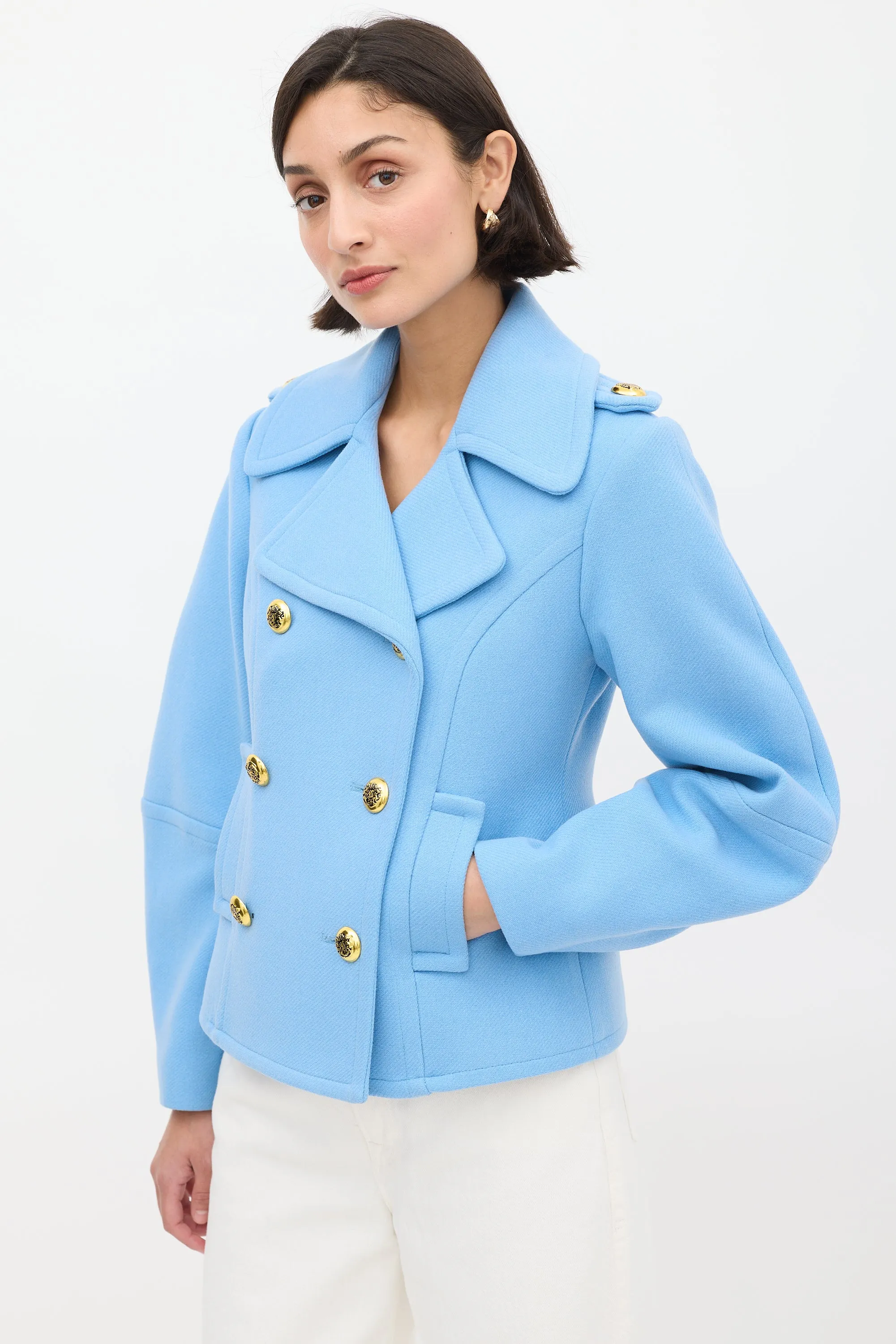 Light Blue Wool Double Breasted Jacket