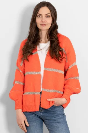 Lucy Wool Blend Cardigan - Coral, Gold/Striped