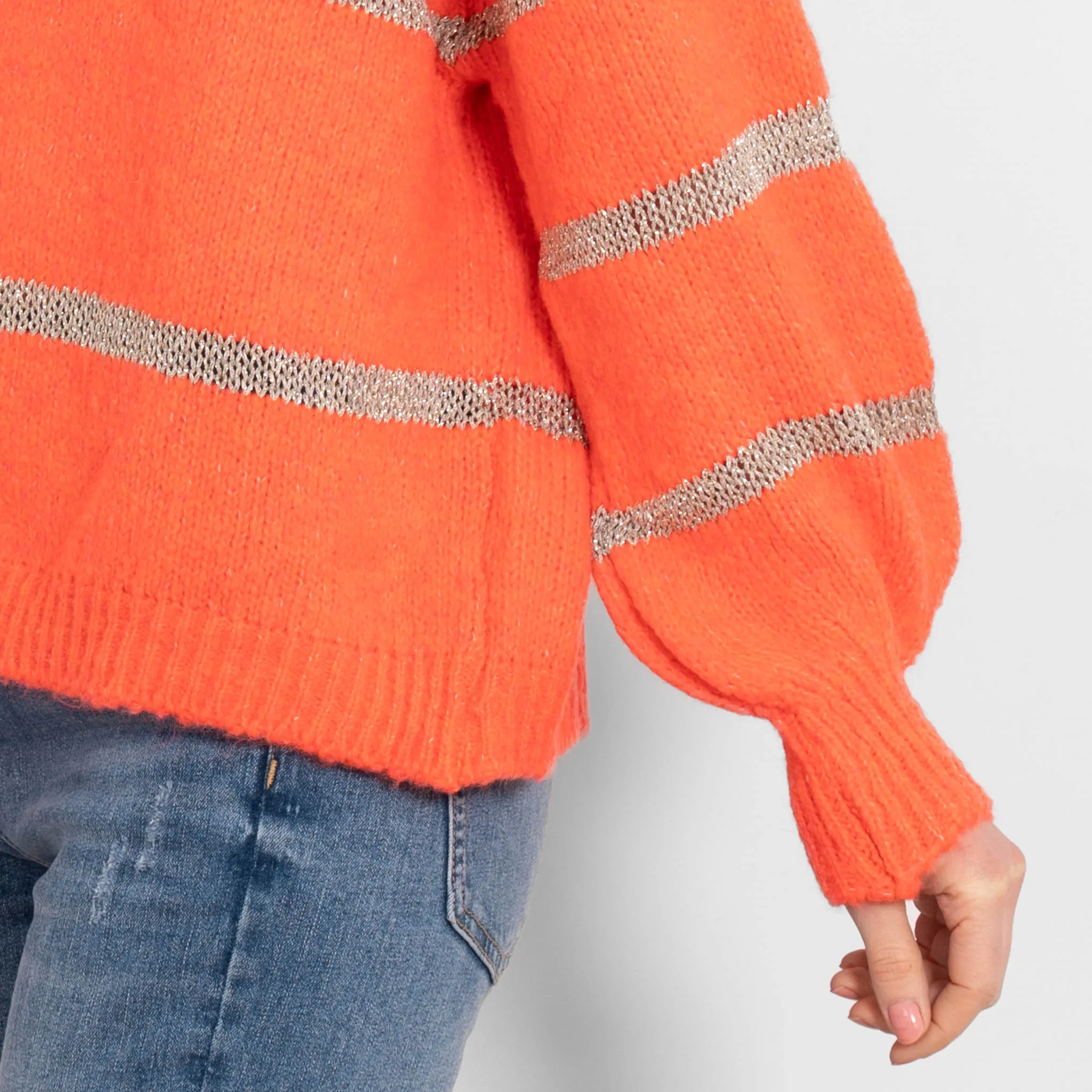 Lucy Wool Blend Cardigan - Coral, Gold/Striped
