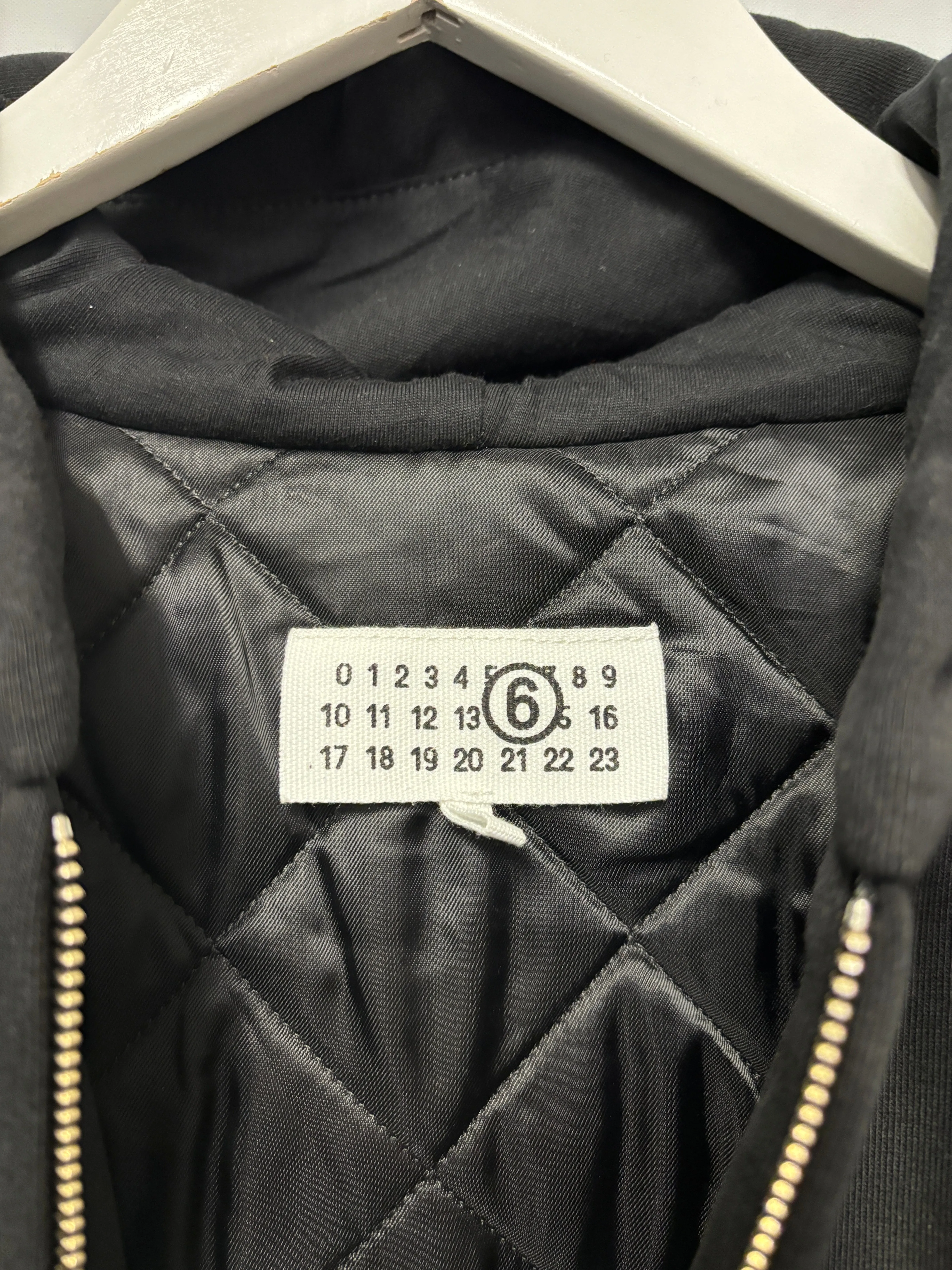 MM6 Maison Margiela Black Padded Hooded Jacket with Leather Sleeves Large