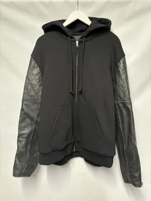 MM6 Maison Margiela Black Padded Hooded Jacket with Leather Sleeves Large