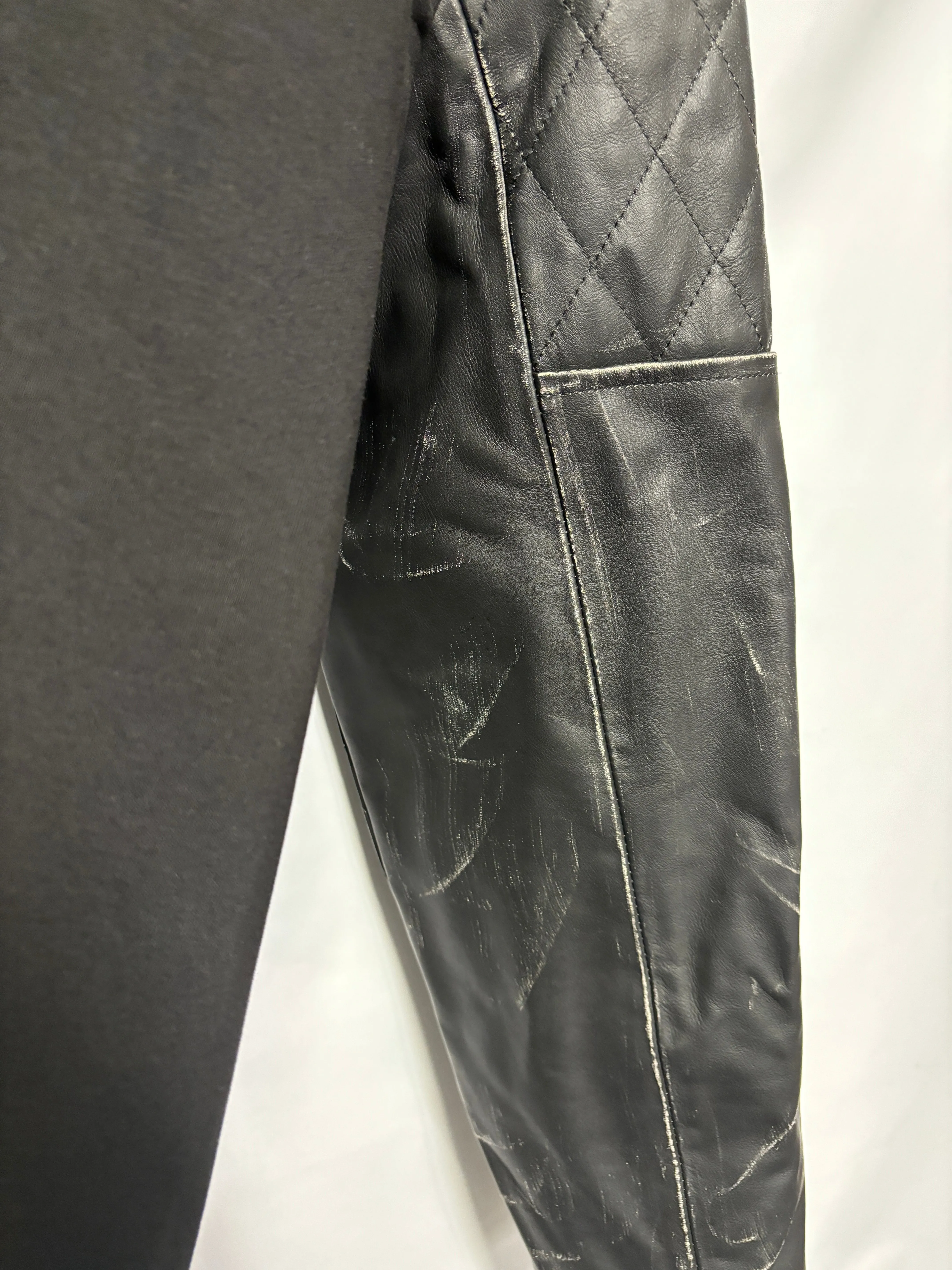 MM6 Maison Margiela Black Padded Hooded Jacket with Leather Sleeves Large
